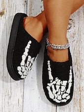 abordables Pour les femmes-Chaussons en polaire confortables sur le thème d&#039;Halloween pour femmes avec des motifs de citrouille et de crâne - chaussures d&#039;intérieur amusantes pour les fêtes d&#039;automne et d&#039;Halloween