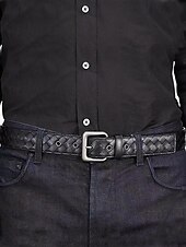 cheap Men&#039;s Belts-Men&#039;s Woven Leather Belt – Premium Buckle, Casual and Formal Wear, Available in Blue, Gray, Brown, Black