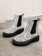 preiswerte Chelsea -Stiefel-mehrfarbige Chelsea-Stiefel im Patchwork-Stil für Damen – moderne dicke Sohle mit elastischen Seiteneinsätzen für Retro- und Casual-Styling