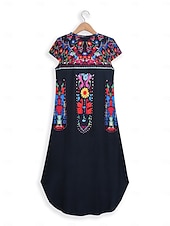 abordables Robes Boho-Robe Maxi Femme Robe Décontractée Vintage Vacances Ajustement Régulier Fleurie Manches Courtes Col Ras du Cou Noir Jaune Kaki Été