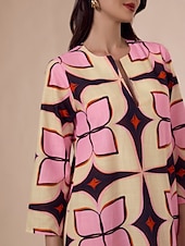 economico abito casual stampato-Per donna Largo Abito Stampato Abito Largo Abito maxi Rosa Manica 3/4 Geometrico Stampa Primavera &amp; Autunno Autunno colletto dentellato Bohemien Vintage Casual Quotidiano Vacanza Casa S M L