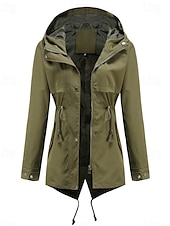 cheap Active Jacket-Women&#039;s Winter Coat Waterproof Windproof Zipper Outdoor Solid Color Work Casual Zipper Hoodie Loose Fit Long Sleeve Outerwear Black Yellow Red Winter