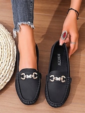 preiswerte Damenschuhe-Damen Halbschuhe Klassische Loafer Outdoor B¨¹ro Täglich Strass Schnalle Flacher Absatz Runde Zehe Geschäftlich Brautkleider schlicht Komfort Kunstleder Halbschuhe Mandelfarben Schwarz Weiß