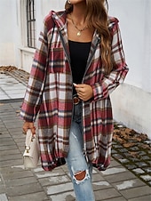 abordables Manteaux Trench-Veste à capuche Femme Extérieur Plein Air Usage quotidien mode Décontractées Avec poches Full Zip Imprimer Longue Manteau Rouge Marron Vert Automne Hiver fermeture Éclair Sweat à capuche Standard S M