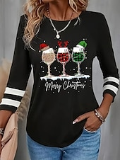 economico Magliette di Natale-maglione da donna per le feste con scollo a V e motivo a luci, manica lunga, casual, vestibilità comoda, abbigliamento invernale per le feste, maglione lavorato a maglia, nero, multicolore, taglie