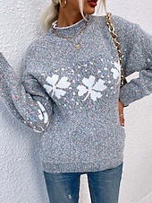 voordelige Grafische patronen en details-dames trui gebreide sneeuwvlok trui heathered blauw winter warm lange mouw oversized gezellig ronde hals casual vakantie ski loungewear multi-size kleding kleding