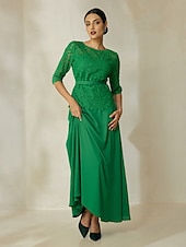 cheap Party Dresses-Chiffon Lace Belted Elegant Maxi Dress