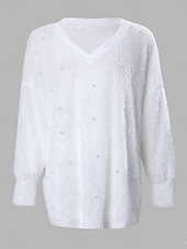 levne Hladké dámské topy-dámská halenka pulovr fuzzy oversized výstřih do V ležérní teplý měkký útulný šik podzim zima pohodlné