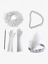 abordables Collier pour femme-ensemble d&#039;accessoires de costume de garçonne vintage - bandeau Gatsby des années 1920, longs gants, boucles d&#039;oreilles, collier de perles et porte-cigarette pour soirées à thème et cosplay