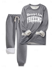economico Tute da donna-Set di pigiami da donna foderato in pile 2 pezzi felpa tuta completi top e pantaloni lettere caldo confort morbido home quotidiano letto caldo traspirante collo rotondo maniche lunghe felpa pantaloni