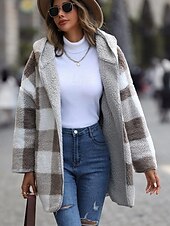 cheap Jackets-Women&#039;s Coat Trench Coat Daily Wear Vacation Fall Winter Regular Coat Regular Fit Warm Breathable Casual Street Style Jacket Long Sleeve Color Block Fur Collar Grey