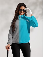 billiga Sweatshirt &amp;amp; Ytterkläder-Dam Pullover-tröja Svart Blå Rosenröd Långärmad Håller värmen Överdelar Färgblock Höst Vinter Golfkläder för damer Kläder Outfits Bär kläder