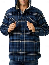 economico Giubbotti e cappotti da uomo-Per uomo Giacca da camicia Giacca con cappuccio Shacket Giacca in pile di flanella Esterno Da tutti i giorni Caldo Tasche Con cappuccio Autunno Inverno Scozzese a quadri Di tendenza Streetwear Bavero