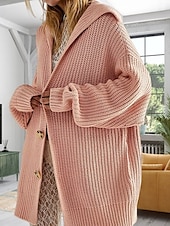 お買い得  カーディガン＆アウター-女性用 カーディガン オフィス ベーシック 純色 分厚い オープンフロント ニット 長袖 ロングトップス ニット ワーク ピンク カーキ色 秋 冬