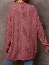 preiswerte Strickjacken und Oberbekleidung-Damen Pullover Modisch Täglich Brautkleider schlicht Graphic Bedruckt Öffnung vorne Strick Textur Langarm Lange Oberteile Stricken Heim Arbeit Schwarz Rosa Herbst Winter