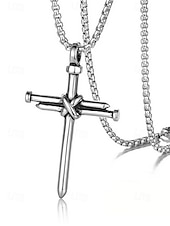 abordables Bijoux pour hommes-collier croix en acier inoxydable pour homme – pendentif religieux avec motif clou et chaîne