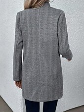 billiga Blazers och kostymer-damrock arbetsficka dragkedja enfärgad enkla ytterkläder fallgrå