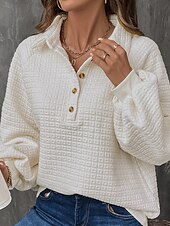abordables Sweatshirts et Hoodies Texturés-sweat-shirt femme chaud texturé uni travail décontracté à capuche coupe ample manches longues blanc automne hiver