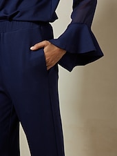 abordables Pantalons-Femmes Longueur complète Coton Élastique Élégant Mariage Décontracté Quotidien bleu marine Printemps &amp; Automne XS S M