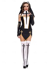 abordables Disfraces de mujer-Monja Vestidos Ropa de Fiesta Disfraces carrera Adulto Mujer Disfraz Sexy Fiesta Carnaval Disfraz de carnaval fácil