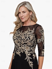 economico Lunghezza del pavimento-Abito A-Line da madre della sposa abito elegante scollo a gioiello lunghezza totale in chiffon manica corta con applicazioni a blocchi di colore 2025 taglia personalizzata gratuita
