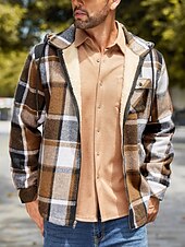 preiswerte Herrenjacken &amp; Herrenmäntel-Herren Hemdjacke Kapuzenjacke Shacket Flanell-Fleecejacke Täglich Urlaub warm Mit Kapuze Herbst Winter Schottenstoff Kariert Modisch Strassenmode Kargen Standard Schwarz Dunkelrot Hellgrün Rote Blau