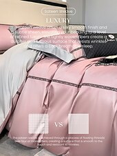 baratos Coleção de elite-Conjunto de cama com capa de edredom de 4 peças, 100% algodão orgânico, tecido macio e respirável, inclui capa de edredom e fronhas para um sono confortável