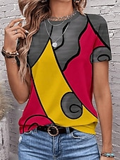 billige Stripe og geometrisk t-skjorte-kvinners t-skjorte uformelt trykk kortermet vanlige topper daglig rød khaki grå sommer