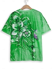 cheap Floral tee-Women&#039;s T-shirt Floral Crew Neck Short Sleeve 3D Butterfly Print Elegant Casual Wear Spring Summer Comfort Fit Purple Multisize Fashion Top