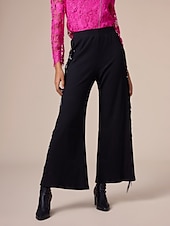 abordables Pantalons-pantalon large en coton à pompons noirs