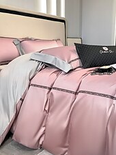 baratos Coleção de elite-Conjunto de cama com capa de edredom de 4 peças, 100% algodão orgânico, tecido macio e respirável, inclui capa de edredom e fronhas para um sono confortável