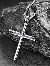 abordables Bijoux pour hommes-collier croix en acier inoxydable pour homme – pendentif religieux avec motif clou et chaîne