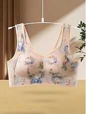 baratos Sutiãs-sutiã feminino de malha com estampa floral sutiã gráfico sem aro sem enchimento cobertura total sutiã moldado sólido para o dia a dia roupas para casa