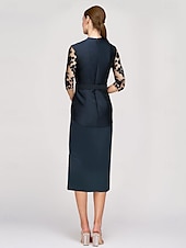 levne Délka čaje-Šaty těsného střihu matky nevěsty elegantní šaty tuxedo V výstřih podlahové délky poloviční rukáv s krajkami jednobarevné volné velikosti na míru