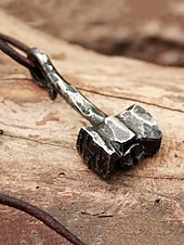 tanie Biżuteria męska-męski wiking naszyjnik z młotem thora – rustykalny żelazny amulet ze sznurkiem