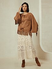 cheap Designer Jackets &amp; Coats-Suede Fringed Flare Cuff Sleeve Jacket