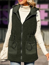 billige Vest-Dame Fleecevest Teddyfrakk Hold Varm Pustende Glidelås Lomme Fleece Lined Fritid عادي Feriereise Gate Dagligdagstøy Ut på byen Glidelås Normal Hettegenser Normal Ermeløs Yttertøy Militærgrønn Høst
