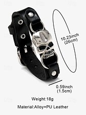 cheap Men&#039;s Jewelry-Men&#039;s Black Leather Bracelet with Silver Skull Charm – Gothic Punk Adjustable Wristband for Halloween and Biker Style