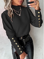preiswerte Damen Arbeitsoberteile-Damen Hemd Bluse Feste Farbe Elegant damas Stilvoll Langarm Stehkragen Arbeit Spitze Knopf Schwarz Weiß Rote Blau Frühling Herbst Winter