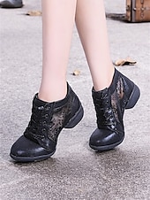 economico Scarpe per balli latini-scarpe da ballo da donna con lacci color argento, pannelli floreali in rete e suola morbida, ideali per balli da sala, latino e jazz