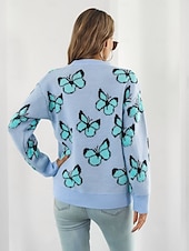 preiswerte Grafische Muster und Details-Damen Pullover Modisch Kuschelig Strassenmode Graphic Bedruckt Rundhalsausschnitt Strick Langarm Normale Oberteile Stricken Arbeit Wochenende Blau Orange Herbst Winter