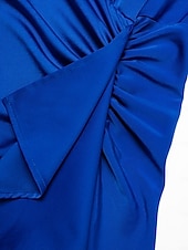 baratos vestido de festa-vestido longo azul cetim sem mangas com babados e um ombro só