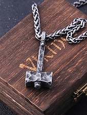 tanie Biżuteria męska-męski wiking naszyjnik z młotem thora – rustykalny żelazny amulet ze sznurkiem