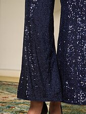 abordables pantalons de fête pour femmes-Femme Pantalon à paillettes Toute la longueur Elégant Fête / Soirée Noir bleu marine Printemps &amp; Automne S M L
