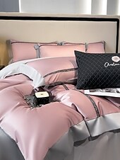 baratos Coleção de elite-Conjunto de cama com capa de edredom de 4 peças, 100% algodão orgânico, tecido macio e respirável, inclui capa de edredom e fronhas para um sono confortável