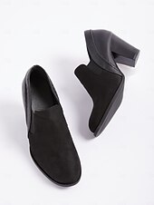 cheap Block Heels-Women&#039;s Black Faux Suede Block Heel Slip-On Ankle Shoes – Comfortable and Stylish Office Pumps
