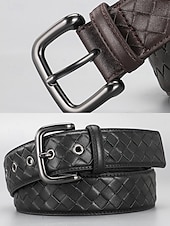 cheap Men&#039;s Belts-Men&#039;s Woven Leather Belt – Premium Buckle, Casual and Formal Wear, Available in Blue, Gray, Brown, Black