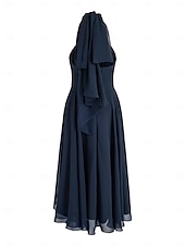 abordables Robes pour invitées de mariage-Robes de Mariage Invité A-Line Robe Élégante Formelle Fête de Mariage Longueur Thé Sans Manches Une Épaule Invité de Mariage Automne Chiffon avec Fronces 2025