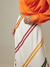 abordables jupe femme-jupe midi décontractée à rayures multicolores en satin