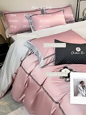 baratos Coleção de elite-Conjunto de cama com capa de edredom de 4 peças, 100% algodão orgânico, tecido macio e respirável, inclui capa de edredom e fronhas para um sono confortável